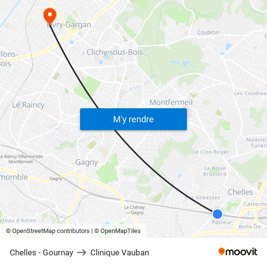Chelles - Gournay to Clinique Vauban map