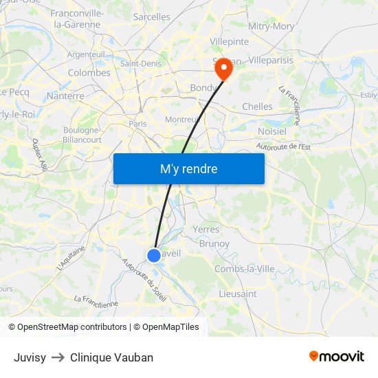 Juvisy to Clinique Vauban map