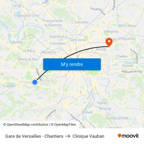 Gare de Versailles - Chantiers to Clinique Vauban map