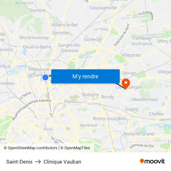 Saint-Denis to Clinique Vauban map