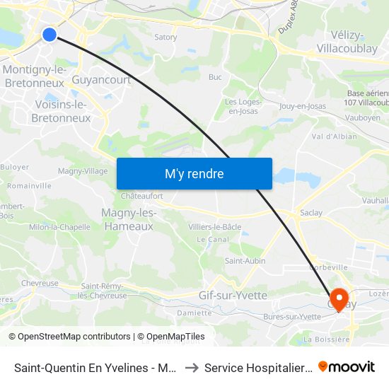 Saint-Quentin En Yvelines - Montigny-Le-Bretonneux to Service Hospitalier Frédéric Joliot map