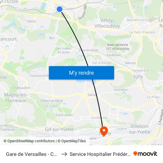 Gare de Versailles - Chantiers to Service Hospitalier Frédéric Joliot map