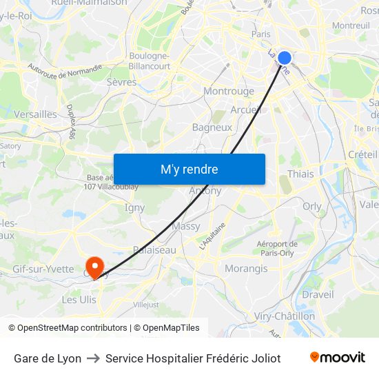 Gare de Lyon to Service Hospitalier Frédéric Joliot map