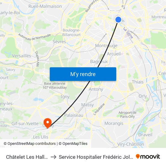 Châtelet Les Halles to Service Hospitalier Frédéric Joliot map