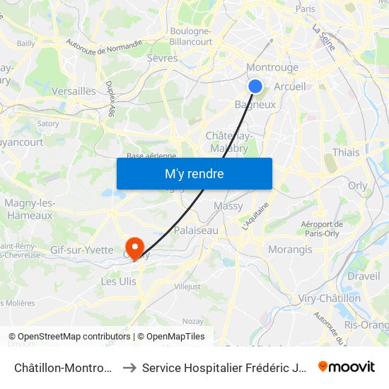 Châtillon-Montrouge to Service Hospitalier Frédéric Joliot map