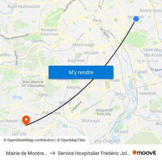 Mairie de Montreuil to Service Hospitalier Frédéric Joliot map