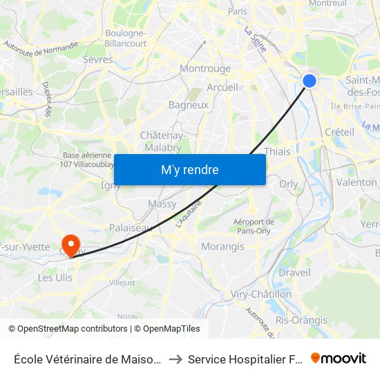 École Vétérinaire de Maisons-Alfort - Métro to Service Hospitalier Frédéric Joliot map