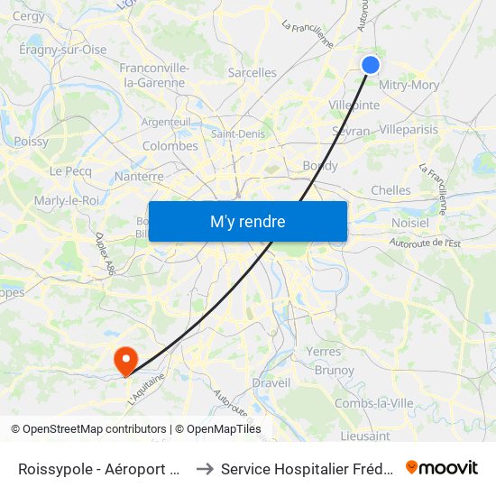 Roissypole - Aéroport Cdg1 (E2) to Service Hospitalier Frédéric Joliot map