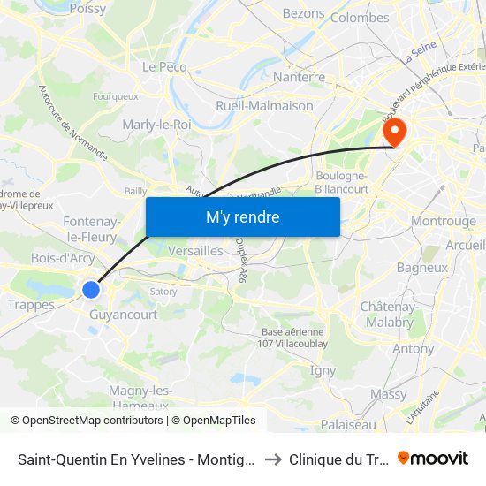 Saint-Quentin En Yvelines - Montigny-Le-Bretonneux to Clinique du Trocadéro map