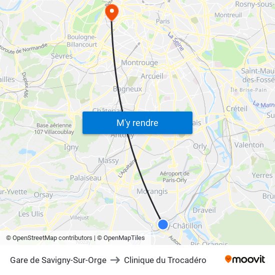 Gare de Savigny-Sur-Orge to Clinique du Trocadéro map