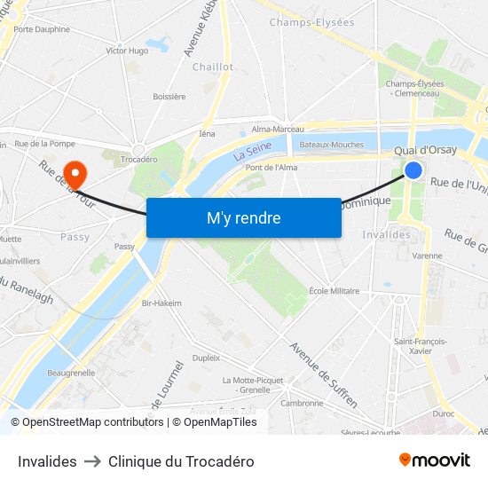 Invalides to Clinique du Trocadéro map