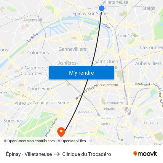 Épinay - Villetaneuse to Clinique du Trocadéro map