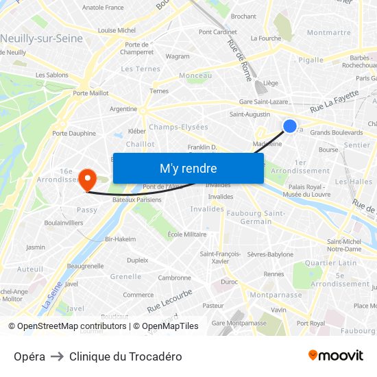Opéra to Clinique du Trocadéro map