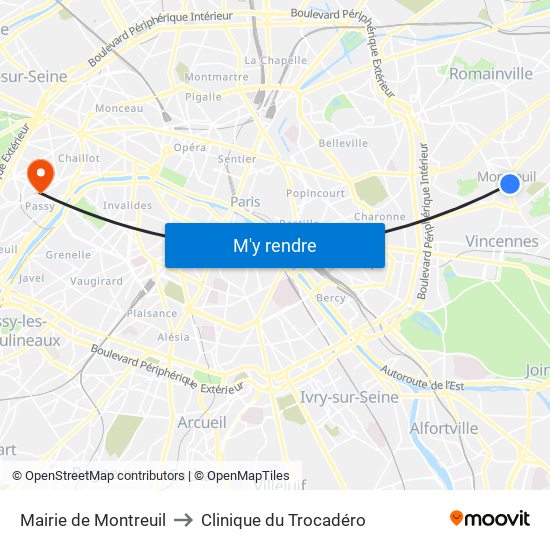 Mairie de Montreuil to Clinique du Trocadéro map