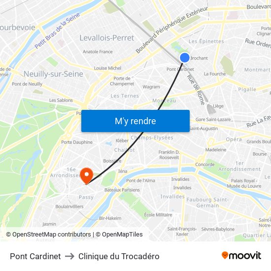 Pont Cardinet to Clinique du Trocadéro map