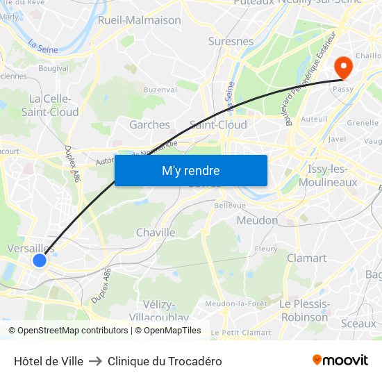 Hôtel de Ville to Clinique du Trocadéro map