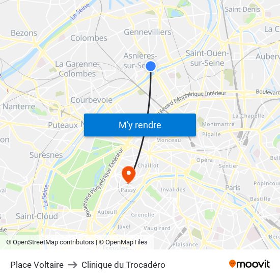 Place Voltaire to Clinique du Trocadéro map