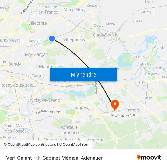 Vert Galant to Cabinet Médical Adenauer map