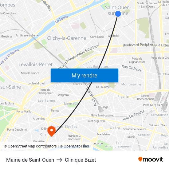 Mairie de Saint-Ouen to Clinique Bizet map