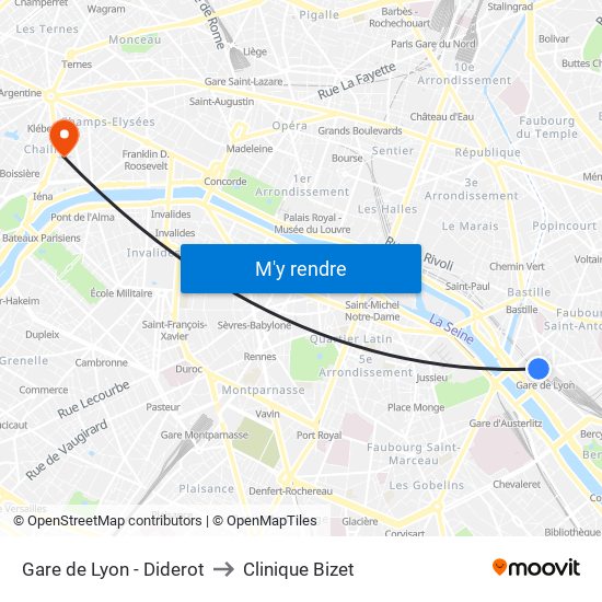 Gare de Lyon - Diderot to Clinique Bizet map