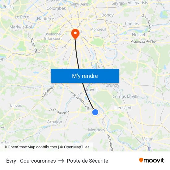 Évry - Courcouronnes to Poste de Sécurité map