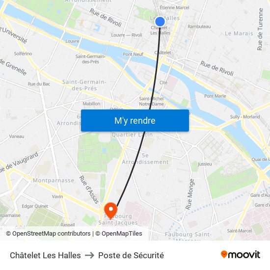 Châtelet Les Halles to Poste de Sécurité map