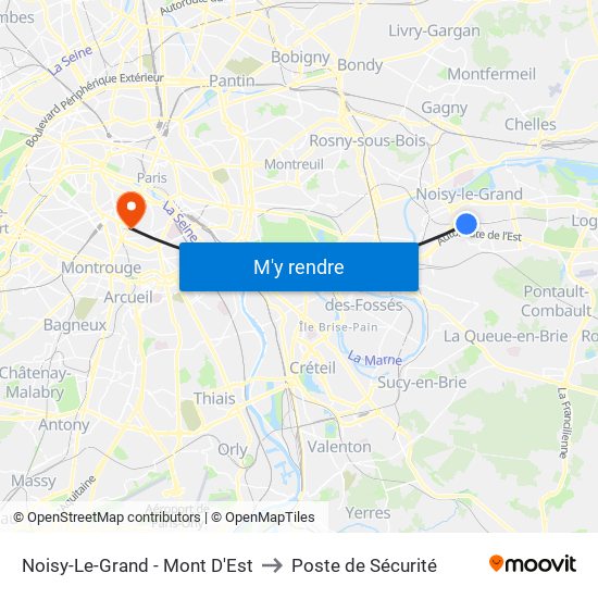 Noisy-Le-Grand - Mont D'Est to Poste de Sécurité map