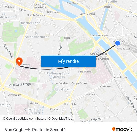 Gare de Lyon - Van Gogh to Poste de Sécurité map