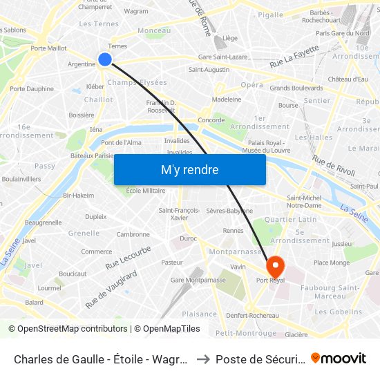 Charles de Gaulle - Étoile - Wagram to Poste de Sécurité map