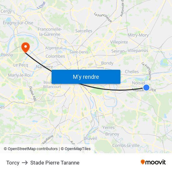 Torcy to Stade Pierre Taranne map