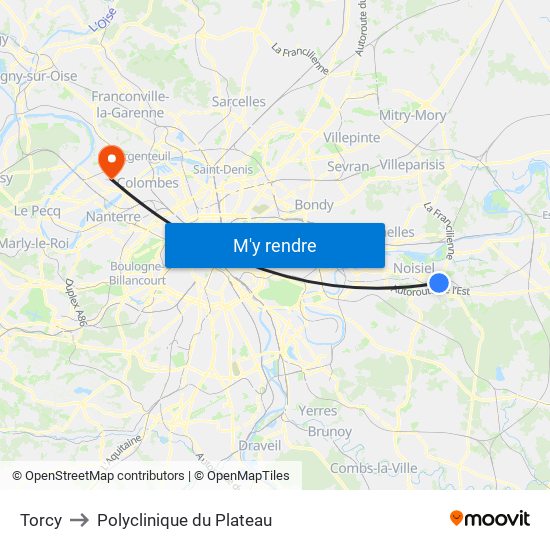 Torcy to Polyclinique du Plateau map