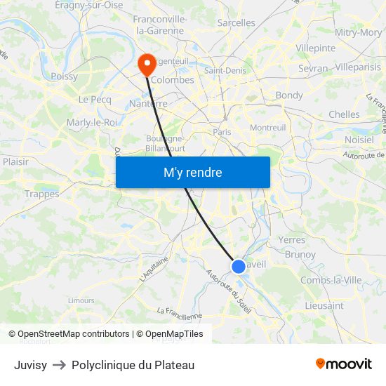 Juvisy to Polyclinique du Plateau map