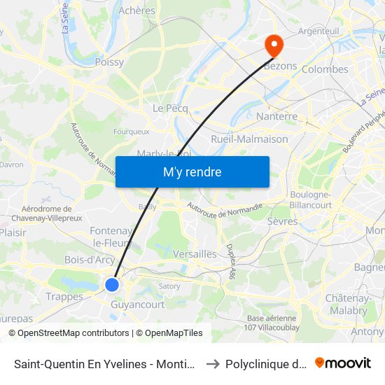 Saint-Quentin En Yvelines - Montigny-Le-Bretonneux to Polyclinique du Plateau map