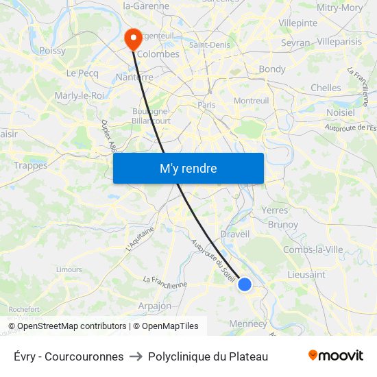 Évry - Courcouronnes to Polyclinique du Plateau map