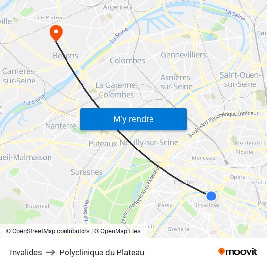 Invalides to Polyclinique du Plateau map