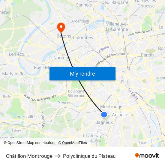 Châtillon-Montrouge to Polyclinique du Plateau map