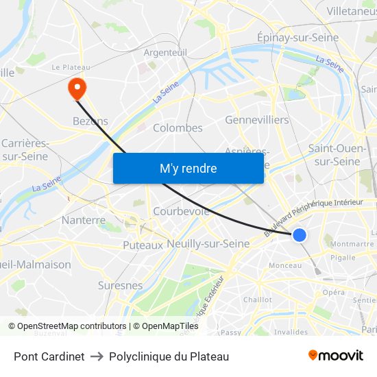 Pont Cardinet to Polyclinique du Plateau map