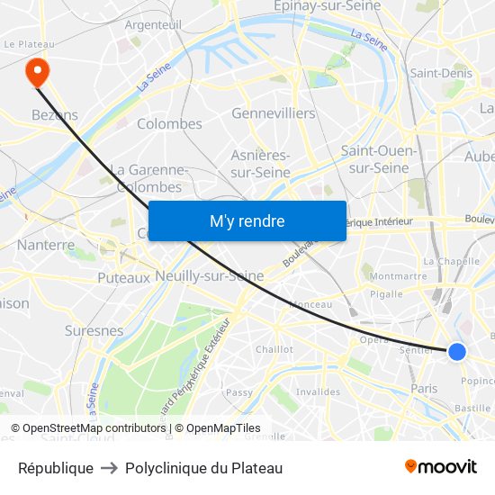 République to Polyclinique du Plateau map