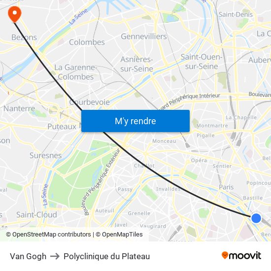 Gare de Lyon - Van Gogh to Polyclinique du Plateau map