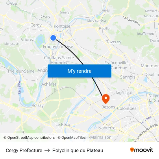 Cergy Préfecture to Polyclinique du Plateau map