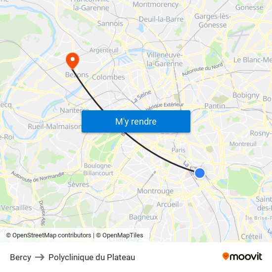 Bercy to Polyclinique du Plateau map