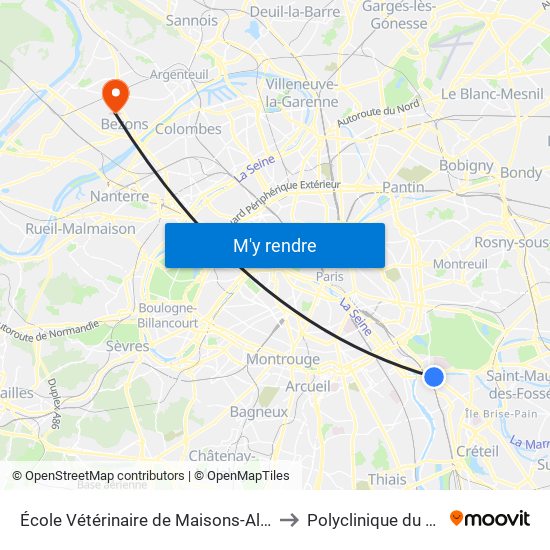 École Vétérinaire de Maisons-Alfort - Métro to Polyclinique du Plateau map