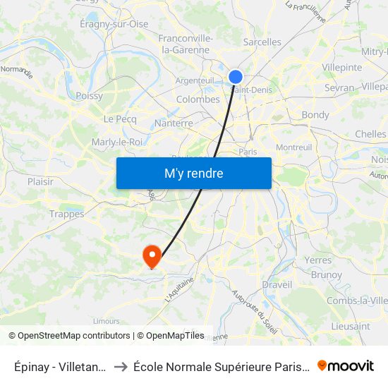 Épinay - Villetaneuse to École Normale Supérieure Paris-Saclay map