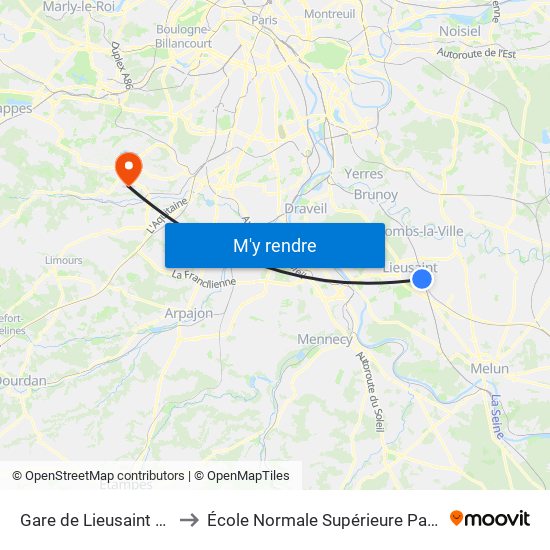 Gare de Lieusaint Moissy to École Normale Supérieure Paris-Saclay map