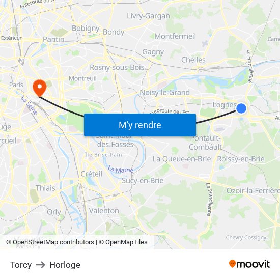 Torcy to Horloge map