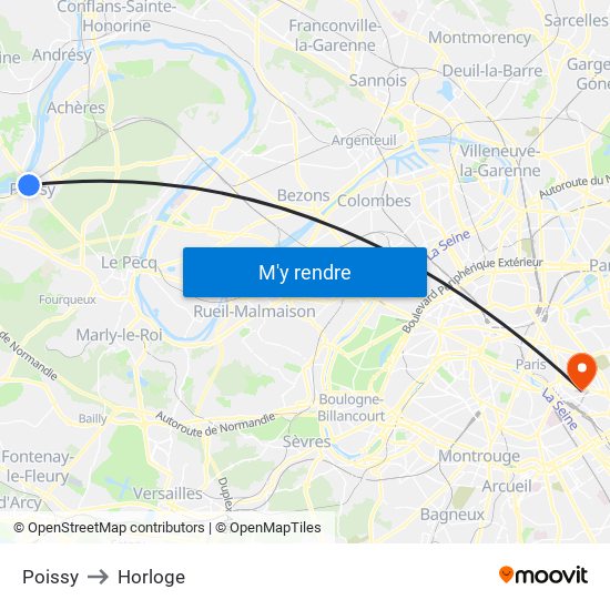 Poissy to Horloge map