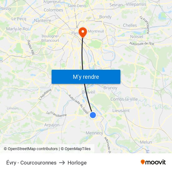 Évry - Courcouronnes to Horloge map