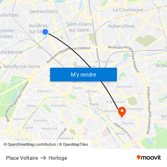 Place Voltaire to Horloge map