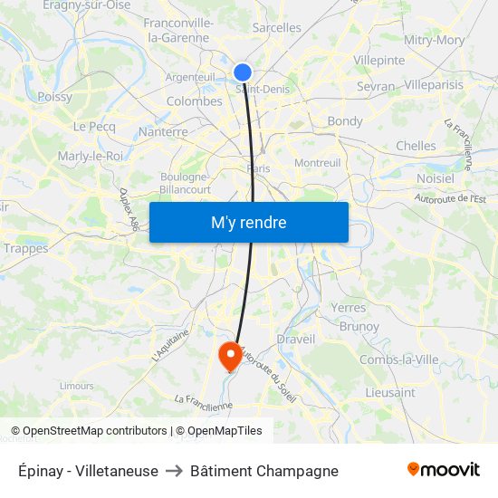 Épinay - Villetaneuse to Bâtiment Champagne map