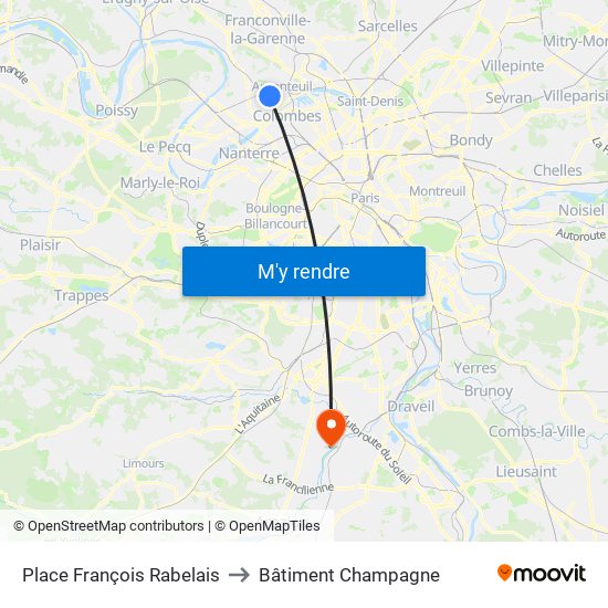 Place François Rabelais to Bâtiment Champagne map